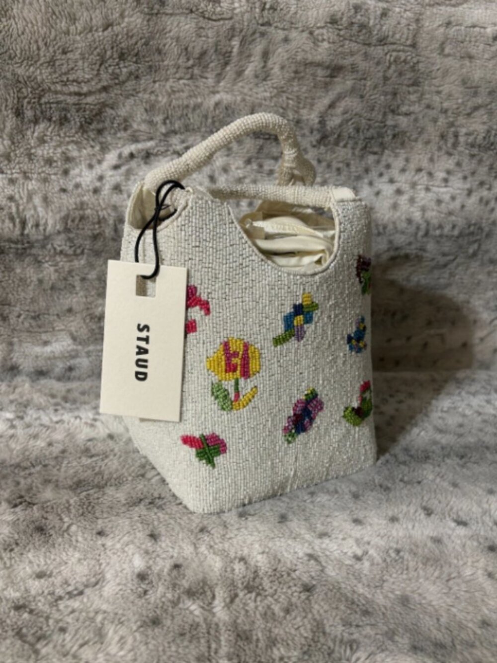 STAUD Beaded Cote FIRST BLOOM DAY Bag MSRP$395 Timeless Chic - Picture 5 of 16
